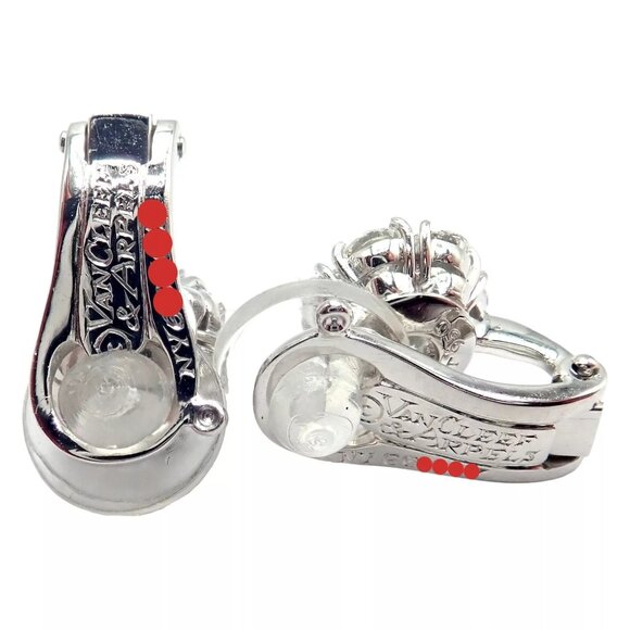 Authentic! Van Cleef & Arpels Platinum Diamond Fleurette Flower Earrings - Picture 5 of 16